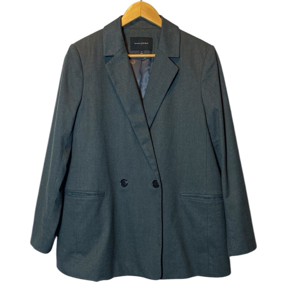 Banana Republic Flannel Suiting Blazer Women’s 14 Charcoal Gray Double Breasted